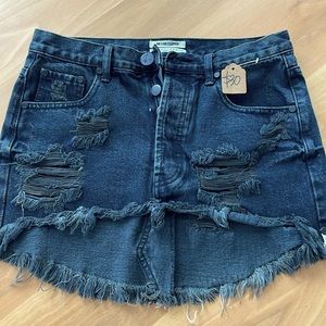 ONE TEASPOON black ripped denim mini skirt